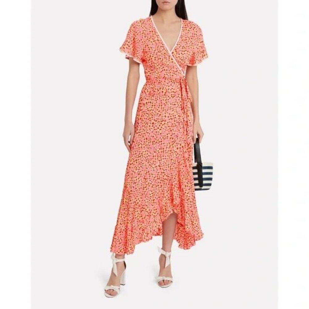 Poupette St Barth Joe Long Wrap Dress Pink Papillion Size Small